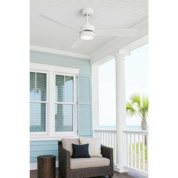 HINKLEY IVER 56.0 in. Integrated LED Indoor/Outdoor Matte White Ceiling Fan with Remote Control