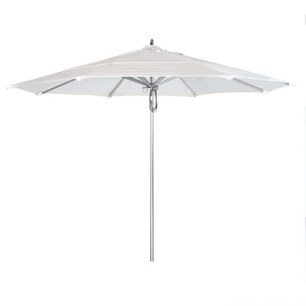 California Umbrella 11 ft. Silver Aluminum Commercial Market Patio Umbrella with Pulley Lift in Natural Sunbrella