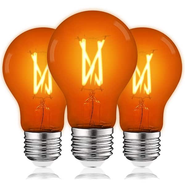LUXRITE 60-Watt Equivalent A19 Edison LED Orange Light Bulb 4.5-Watt Colored Glass Filament UL E26 Base Indoor Outdoor (3-Pack)