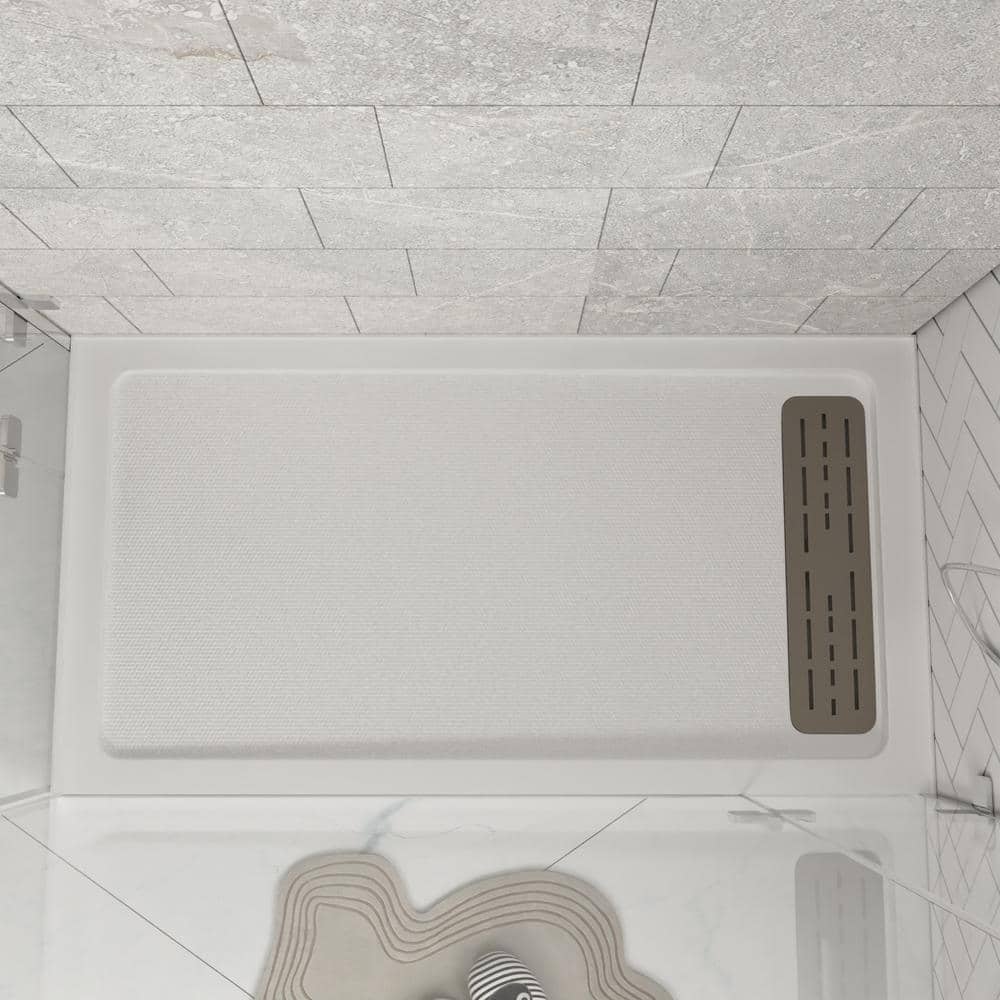 60" x 32" White Acrylic Shower Base with Stainless Steel Drain Cover