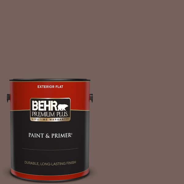 BEHR PREMIUM PLUS 1 gal. #730B-6 Sweet Truffle Flat Exterior Paint & Primer