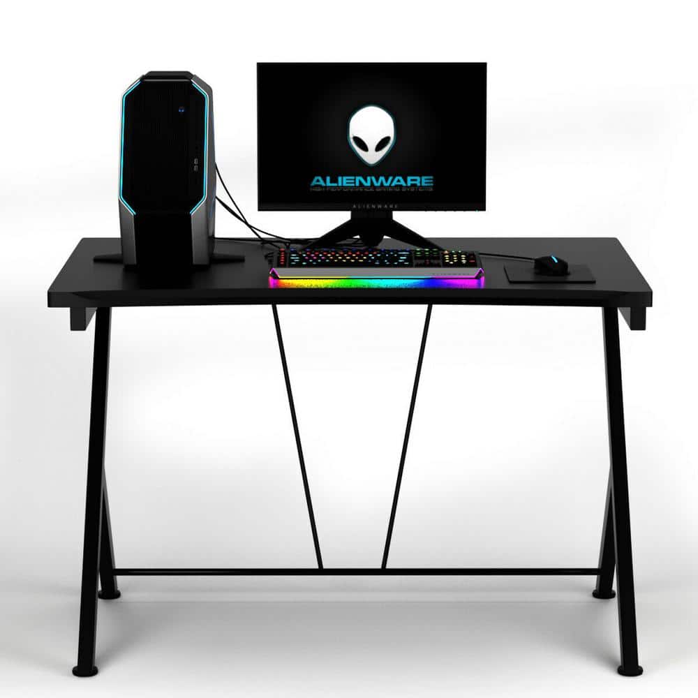Black MDF and Steel Gaming Desk with Large Desktop