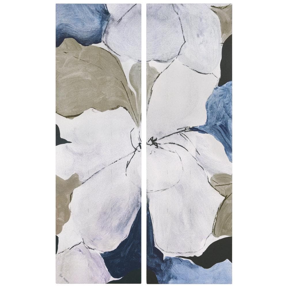 Floral Serenity Blue and Beige Abstract Canvas Wall Art Set