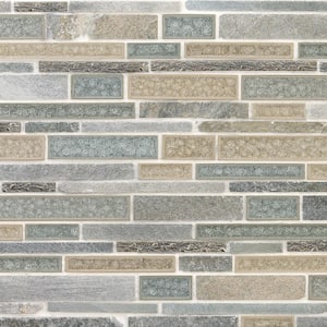 Olive Branch Green 11-3/4 in. x 11-3/4 in. x 10 mm Quartz Glass and Stone Mosaic Tile