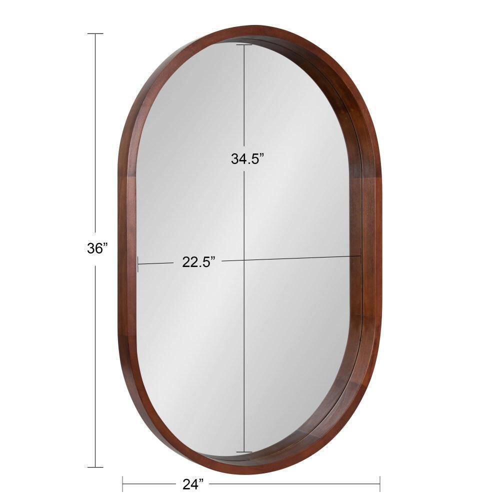 Walnut Brown Capsule Wall Mirror with Poplar Wood Frame, 24x36