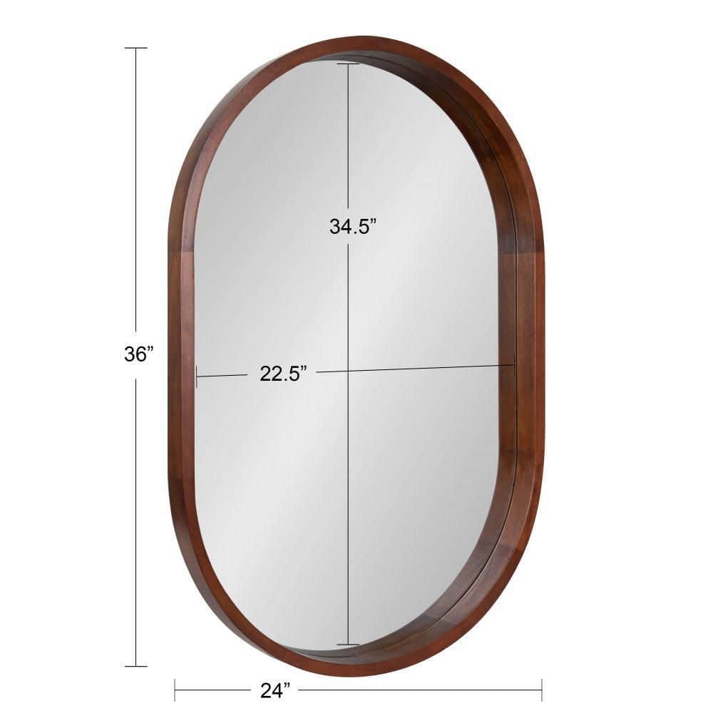 Walnut Brown Capsule Wall Mirror with Poplar Wood Frame, 24x36