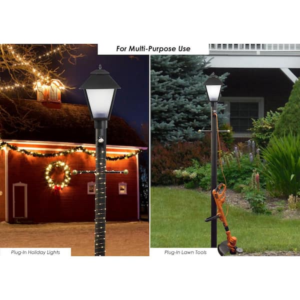 Klemme veteran tegnebog SOLUS 7 ft. Black Outdoor Lamp Post, Traditional In Ground Light Pole with  Cross Arm and Grounded Convenience Outlet 7-C320-BK - The Home Depot