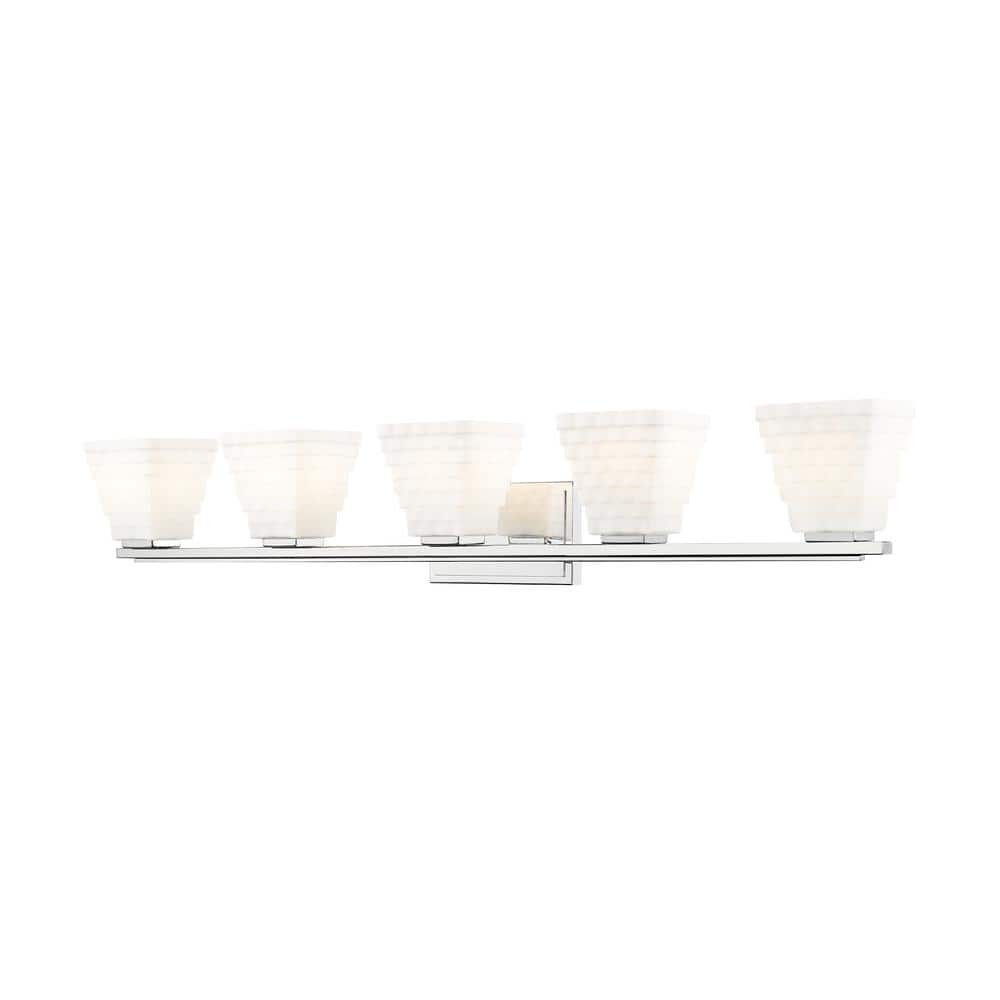 Annalise 42 in. 5 Light Chrome Vanity Light with Matte Opal Glass Shades