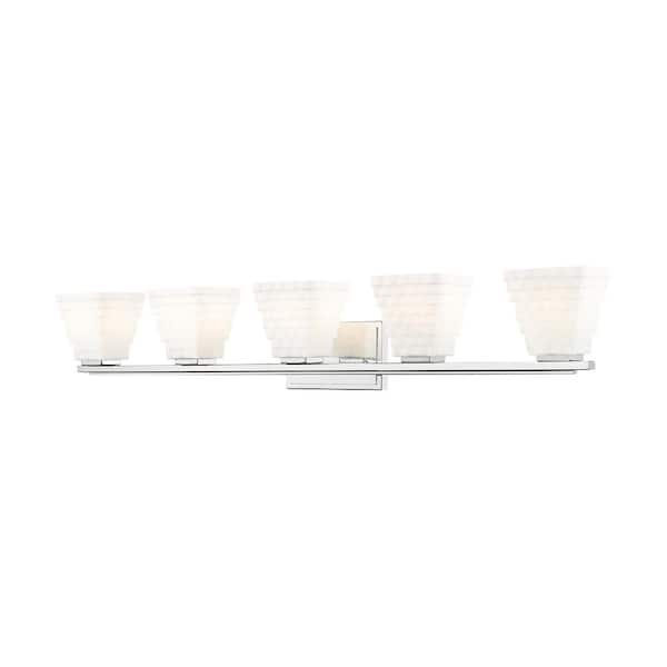 Unbranded Annalise 42 in. 5 Light Chrome Vanity Light with Matte Opal Glass Shades