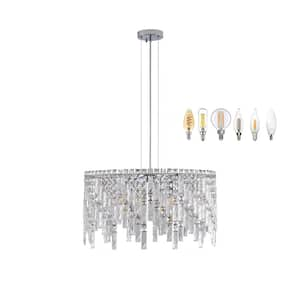 9-Light Silver Crystal Chandelier Pendant Lighting for Dining Room Grand Foyers