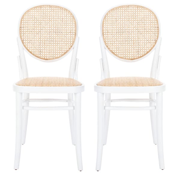SAFAVIEH Sonia White/Beige Cane Wicker Dining Chair (Set of 2)