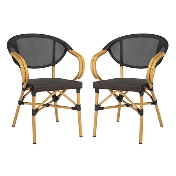 SAFAVIEH Burke Black Stackable Aluminum/Wicker Outdoor Dining Chair (2-Pack)