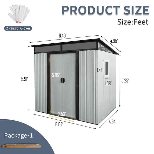 6ft x 5ft White and BlackOutdoor Metal Storage Shed with Window