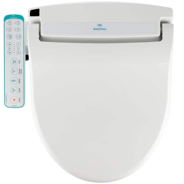 BIDETMATE 1000 Series Electric Bidet Seat for Round Toilets with Heated Water and dryer, Side Control Panel in. White