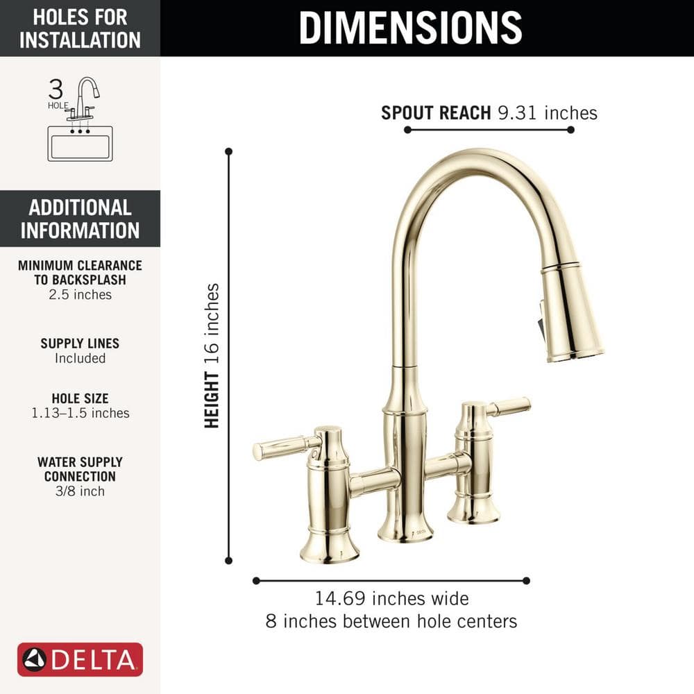 Polished Nickel Double Handle Bridge Kitchen Faucet with Pull-out Spray
