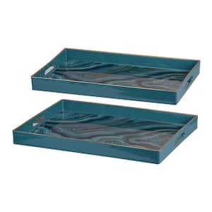 Effra Rectangular Blue Trays (Set of 2)