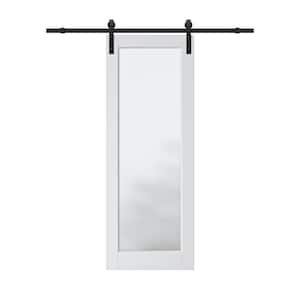 32 in. x 80 in. 1 Lite Tempered Frosted Glass White Primed MDF Composite Sliding Barn Door with Hardware Kit