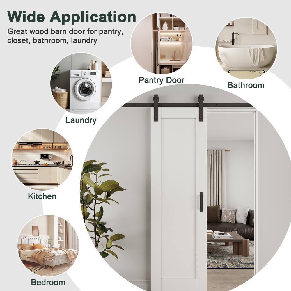 96" White Primed MDF Sliding Barn Door with Black Hardware Kit