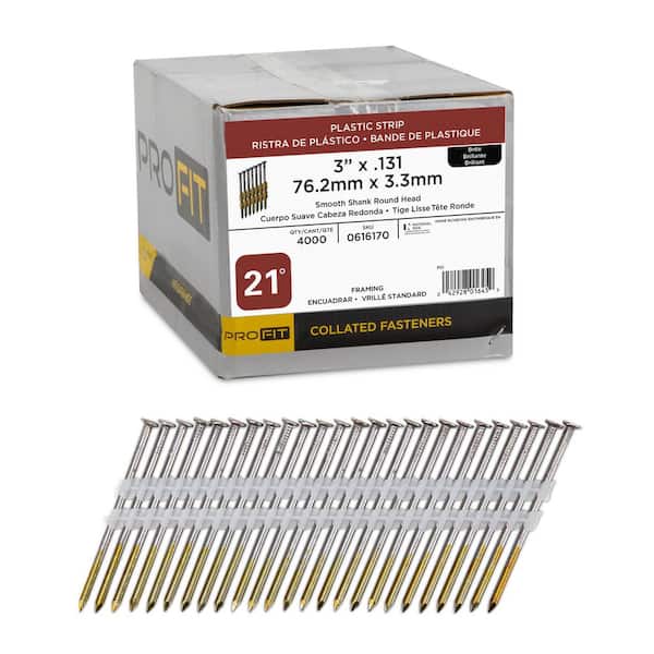 3 in. x 0.131-Gauge 21° Bright Finish Smooth Shank Plastic Strip Framing Nails (4000 per Box)