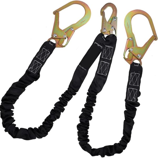 KIWDZFU 6 ft. Retractable Lifeline with Double Leg Internal Shock Absorbing Rebar Snap Hooks Fall Protection Climbing Tree Strap