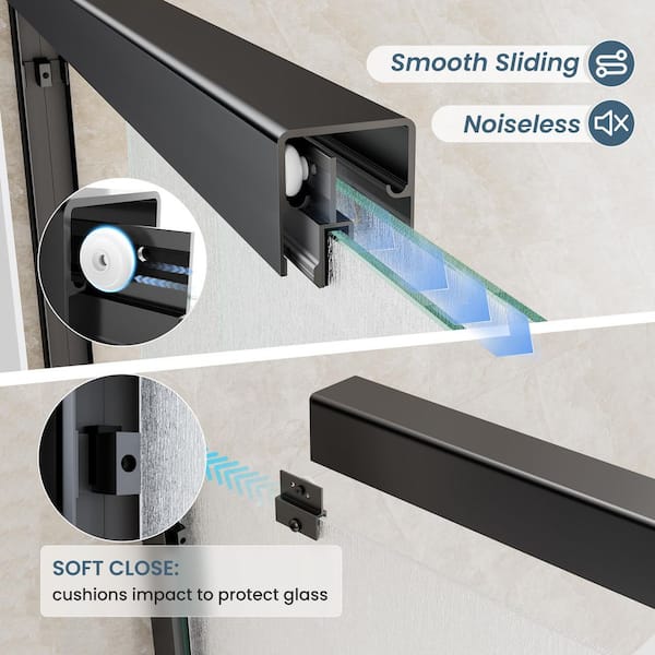 44 in. - 48 in. W x 72 in. H Double Sliding Framed Shower Door in Matte Black with Rain Glass