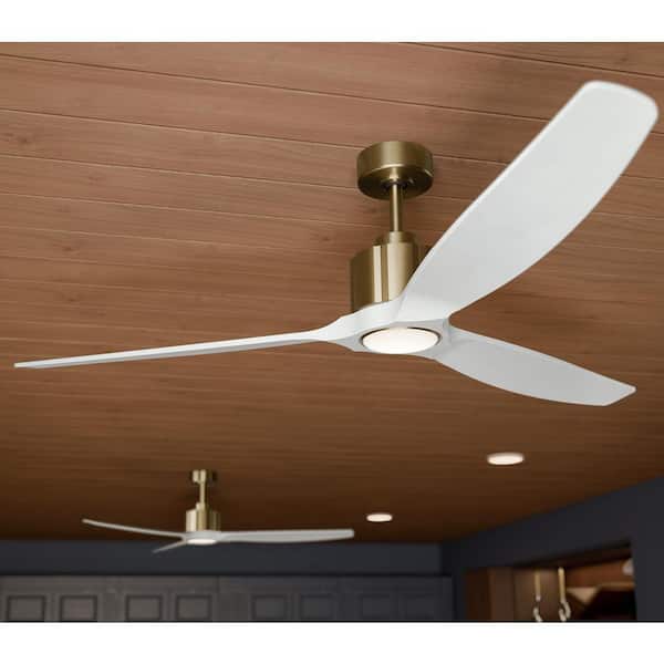 Calyx 3 Blade 60 in. Indoor Ceiling Fan in Champagne Bronze with Solid Wood Matte White Blades