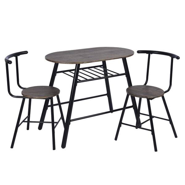 Homy Casa Peat 3-Piece Dark Wood Breakfast Table Chair Set