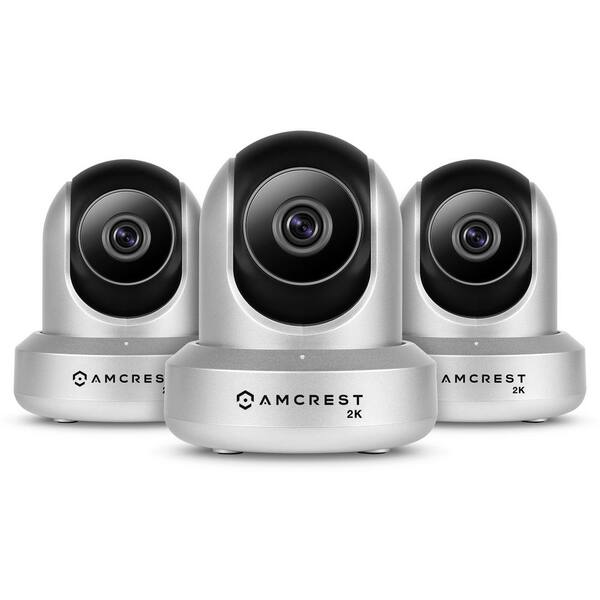 AMCREST:Amcrest UltraHD 2-Way Audi Wireless Indoor Dome IP Surveillance Camera with 2K (3MP/2304TVL) Pan/Tilt in Silver (3-Pack)