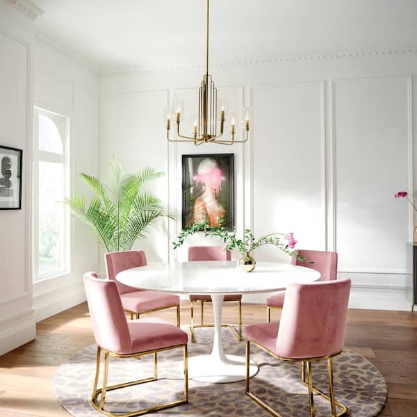 Kimrose 27 in. 6-Lights Brushed Natural Brass Art Deco Candlestick Cylinder Chandelier for Dining Room