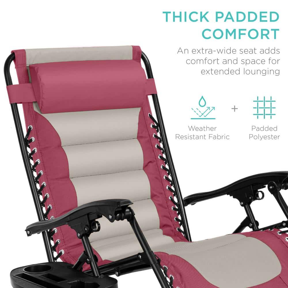 Oversized Pink and Taupe Zero Gravity Beach Lounger with Arms