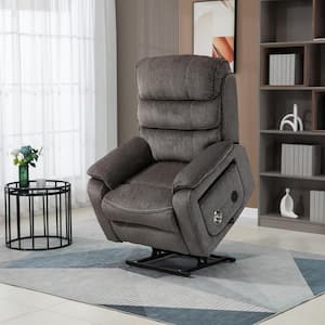 Dual OKIN Motor Chenille Recliner Chair with Massage, Heating, Wireless Charging and Cup Holder - Grey