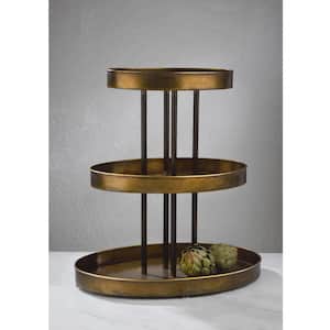 Burnished Gold 3-Tier Metal Oval Tabletop Display Stand