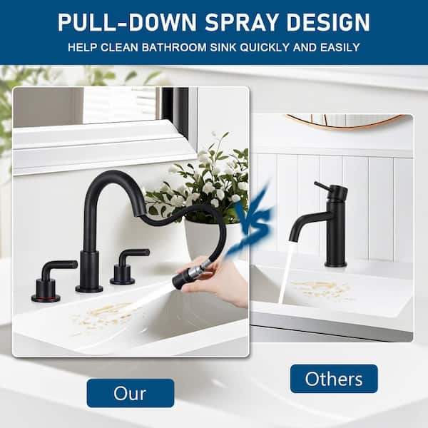 8 in. Widespread Double Handle Bathroom Faucet 3-Hole with Pull Out Sprayer and Pop-Up Drain in Oil Rubbed Bronze