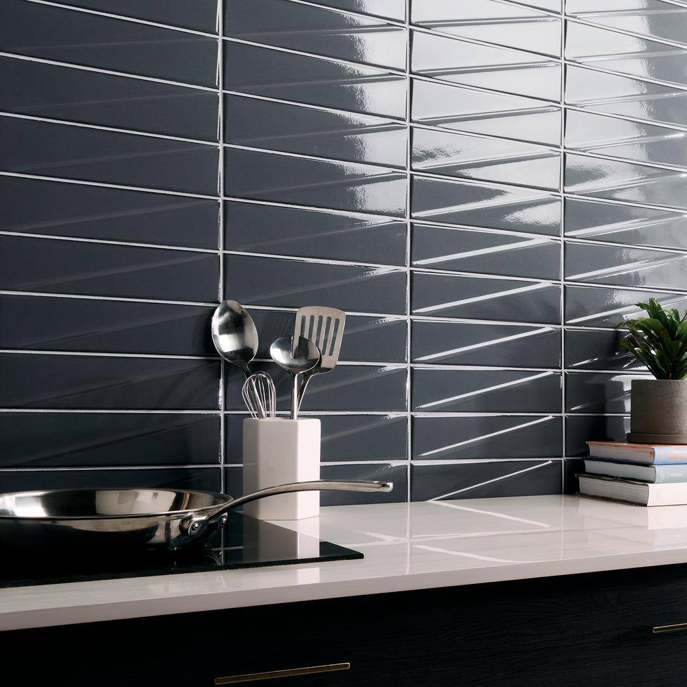 Storm Gray Glossy Ceramic Subway Wall Tile 3x12