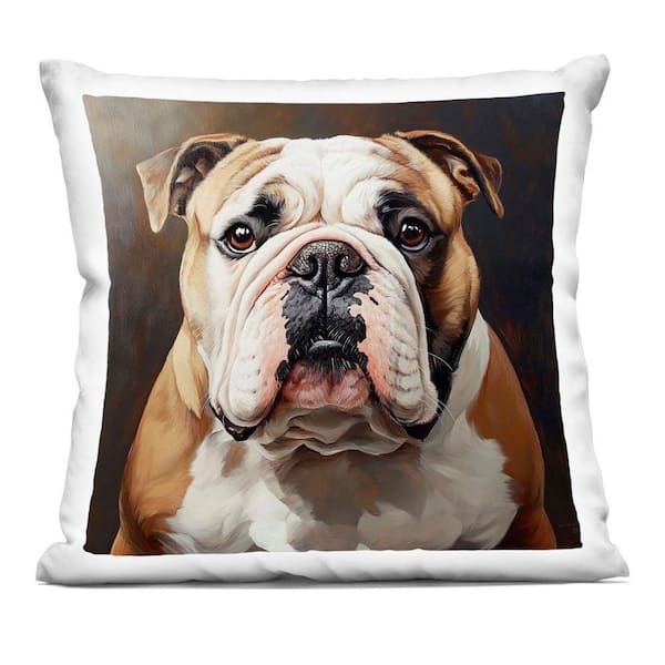 Stoic Bulldog Portrait Beige Abstract Polyester 18 in. X 18 in. Throw Pillow