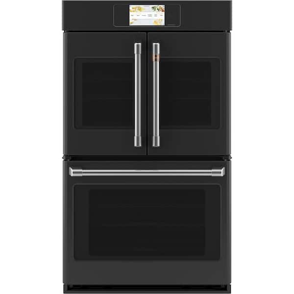 Cafe 30 in. Smart Double Electric French-Door Wall Oven with Convection Self Cleaning in Matte Black, Fingerprint Resistant