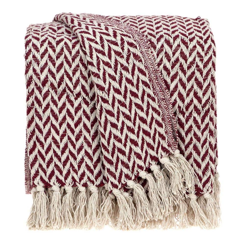 HomeRoots Charlie Burgundy Abstract Cotton Throw Blanket 2000476208