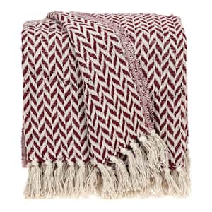Charlie Burgundy Abstract Cotton Throw Blanket