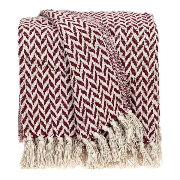 HomeRoots Charlie Burgundy Abstract Cotton Throw Blanket