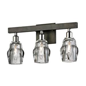 Citizen 3-Light Graphite and Polished Nickel Bath Light with Clear Pressed Glass Shade