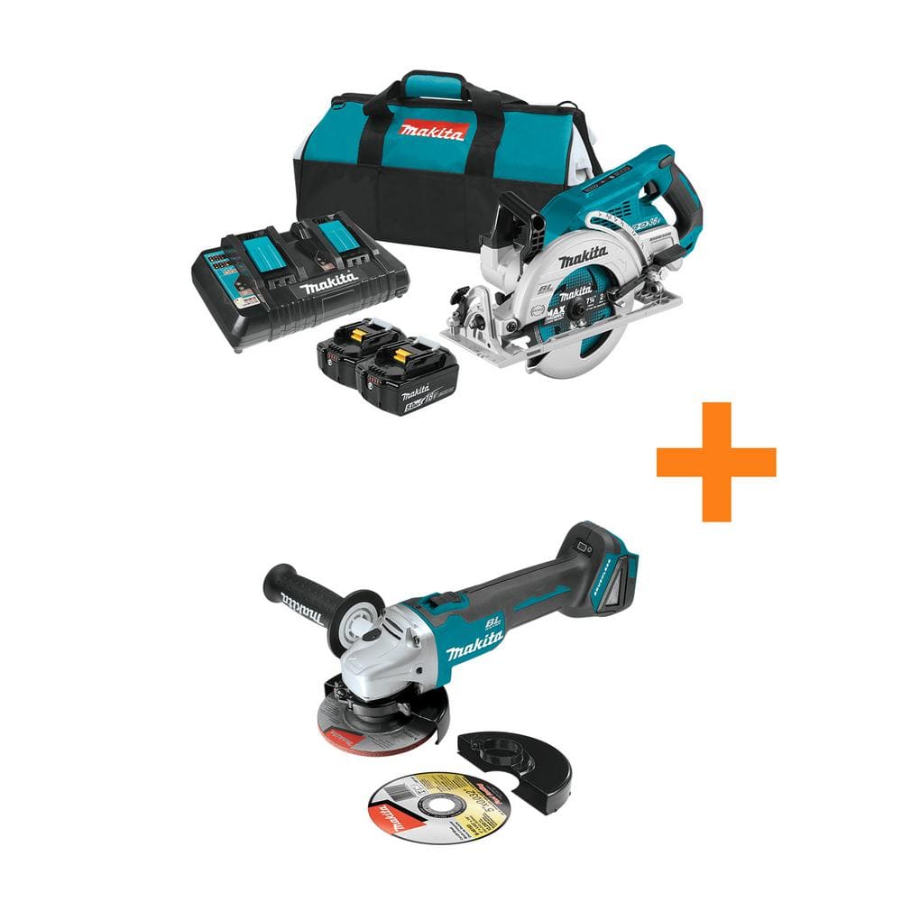 18V X2 LXT 5.0Ah (36V) Brushless Rear Handle 7-1/4 in. Circular Saw Kit w/bonus 18V LXT Brushless Cut-Off/Angle Grinder -  Makita, XSR01PT-XAG04Z