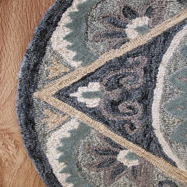 Brenna Modern Gray/Blue 3 ft. Round Monroe Prism Medallion Wool Area Rug