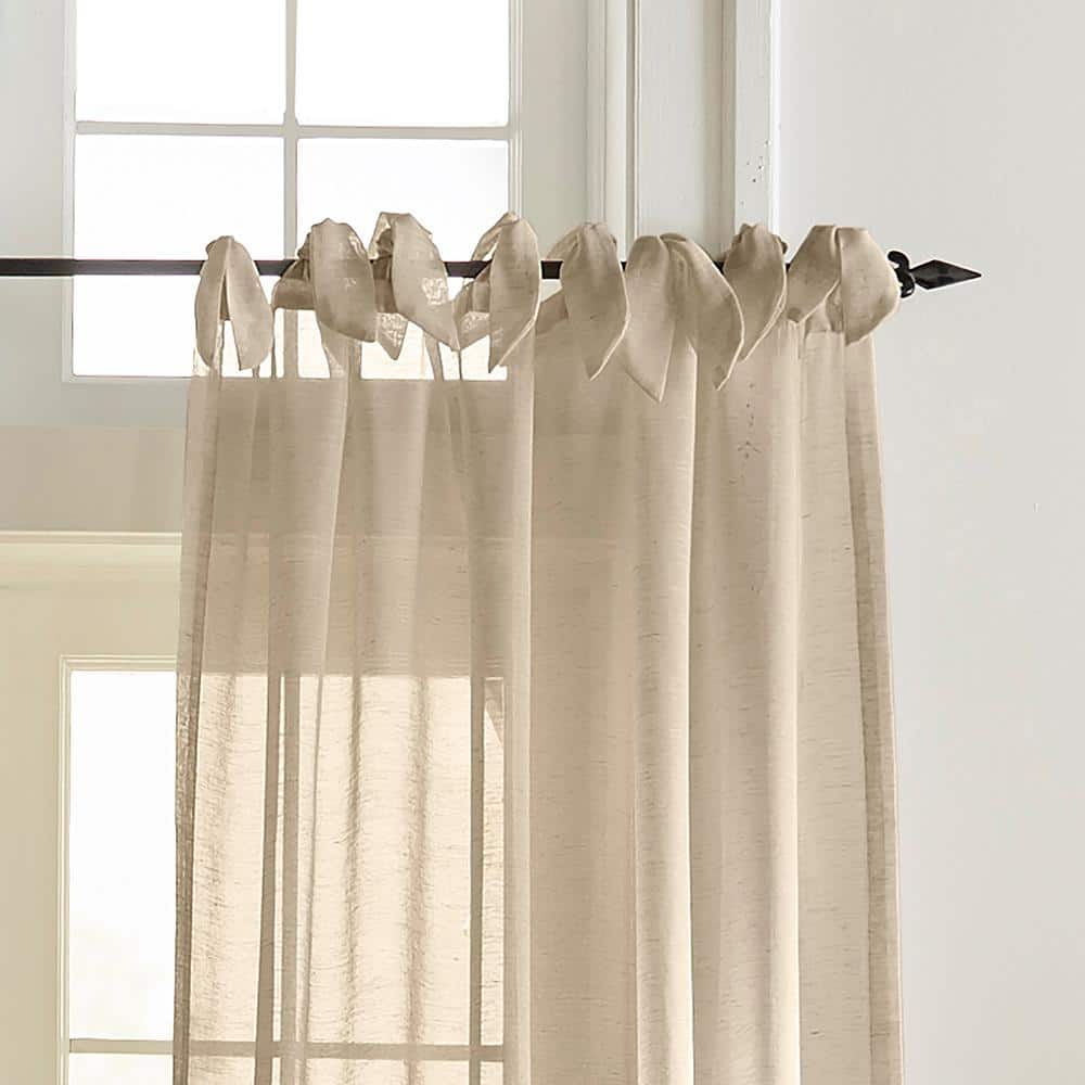 Flax Sheer Tie-Top Linen-Blend Window Curtain Panel
