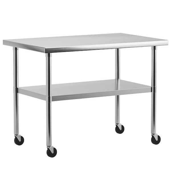 30"L x 24"W x 34"H Stainless Steel Work Table (No Wheels)-Heavy-Duty Food Kitchen Prep Table with Casters, Silver