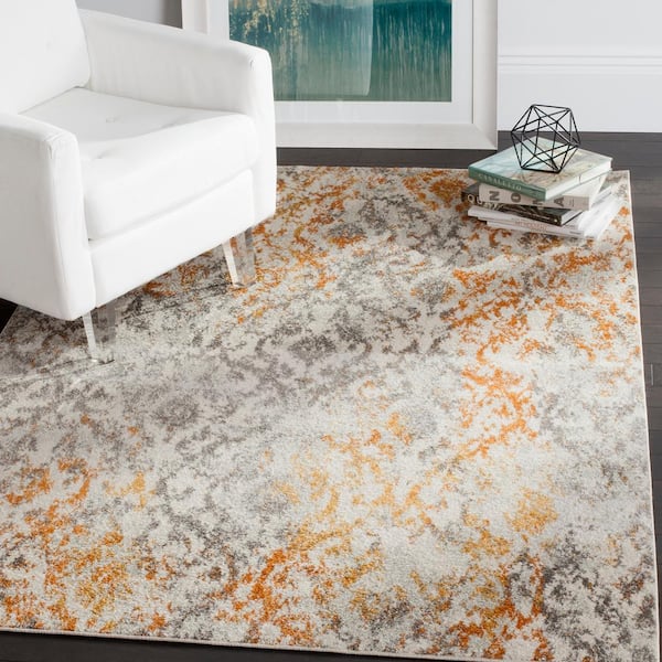 Madison Cream/Orange 8 ft. x 10 ft. Floral Area Rug