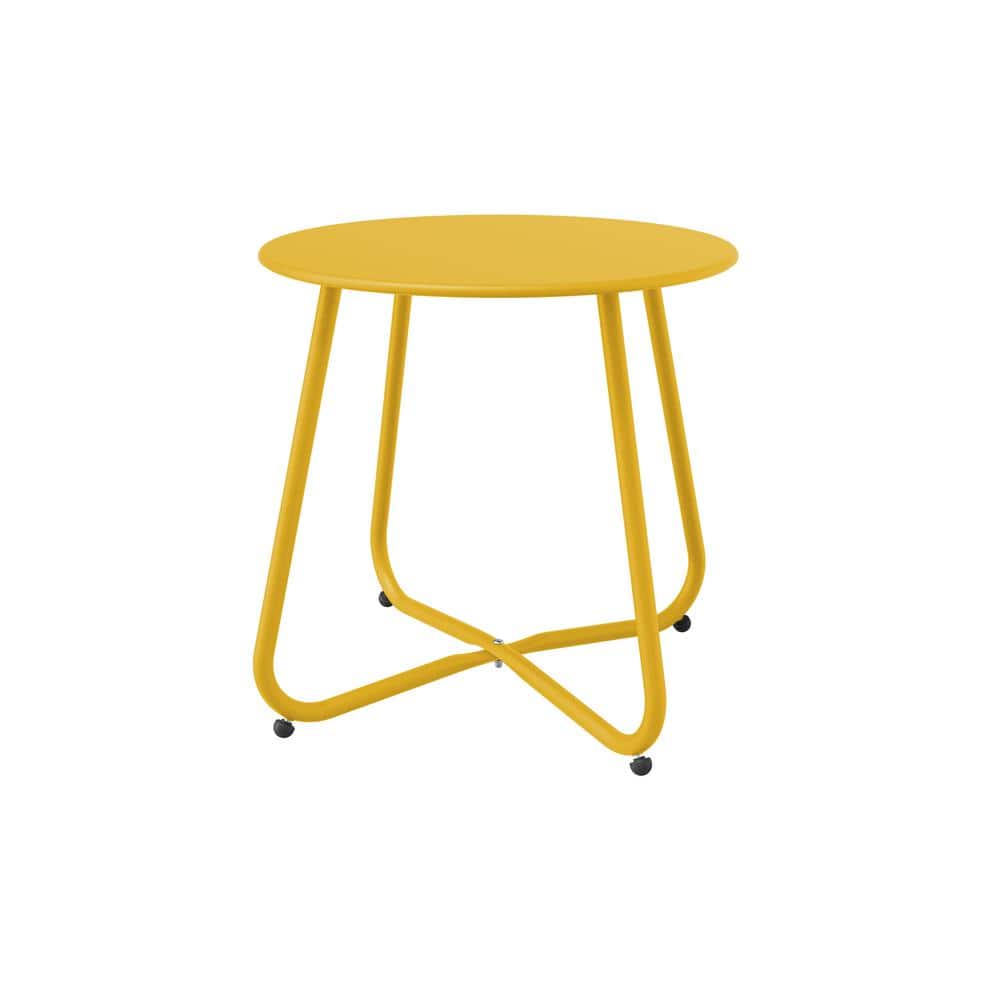Yellow Outdoor Patio Side Table, Weather-Resistant Metal Round with Adjusta