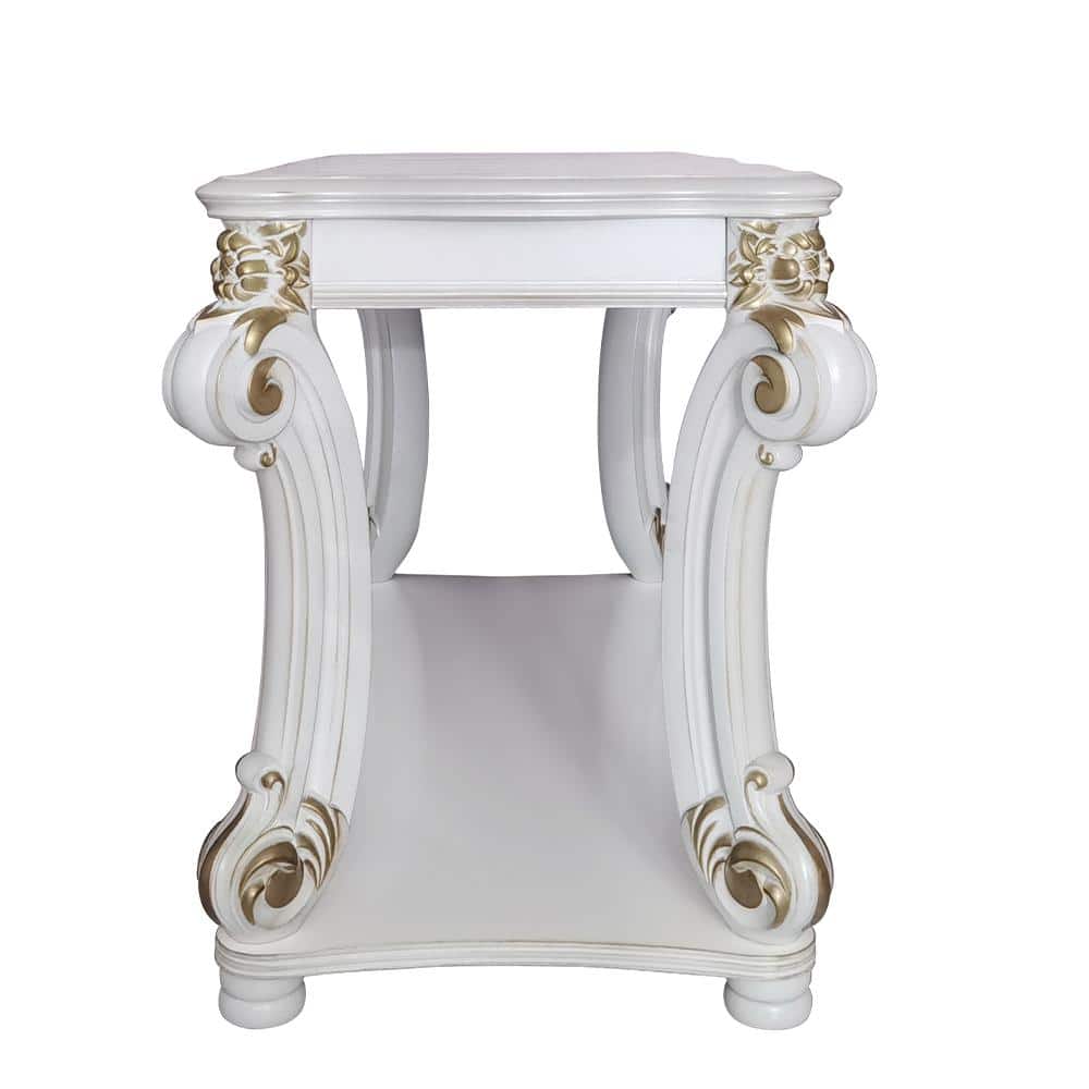 Vendome Antique Pearl Wood Sofa Table with Storage Shelf