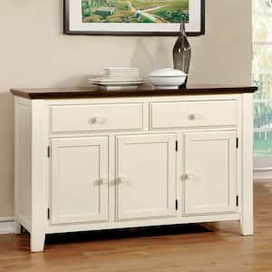 Galentine Vintage White and Dark Oak Wood 56 in. Buffet Server with Drawers