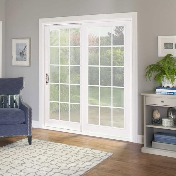 72 in. x 80 in. Smooth White Right-Hand Composite Sliding Patio Door with 15-Lite GBG
