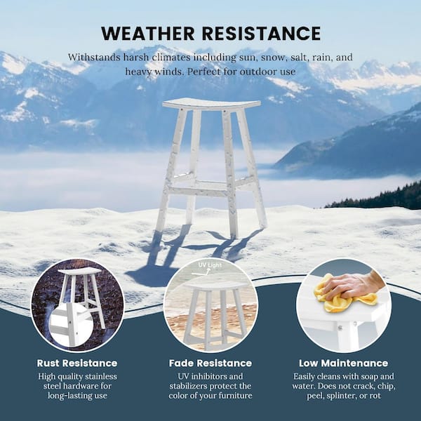 Franklin White 29 in. Poly HDPE Fade Resistant Outdoor Patio Saddle Seat Pub Height Bar Stool (Set of 2)